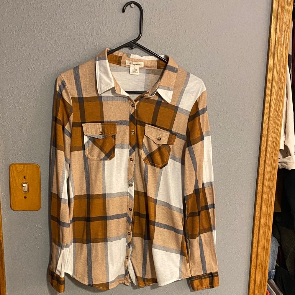 Plaid Button-Up Shirt in Mustard and Cream